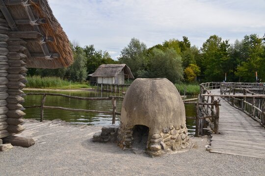 Replica of a Stone oven - medieval Stilt houses settlement at lake Constance in germany - Unteruhldingen - Bodensee