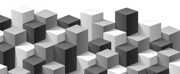 Abstract texture from 3d cubes, rectangular background from geometric gray black shapes, vector illustration 10eps