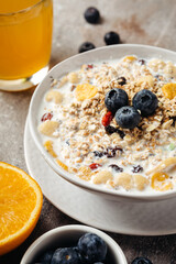 cereal muesli and cornflakes with blueberries