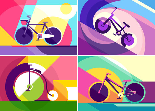 Collection of banners with bicycles. Placard designs in flat style.