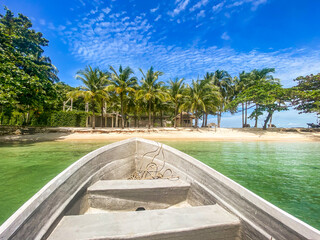 Beautiful tropical island koh Kham, white sand beach with volcanic rocks, near koh Mak, Trat, Thailand
