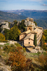 Scenic mountain view to Shrine of Our Lady of Mentorella in Lazio, Italy