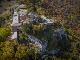Aerial view to Shrine of Our Lady of Mentorella in Lazio, Italy