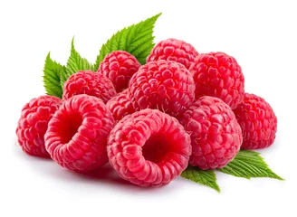Poster Raspberry isolated. Red raspberries with green leaf isolate. Raspberry with leaves isolated on white. Full depth of field. © MarcoFood