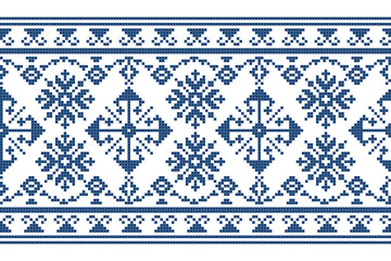 Zmijanski vez traditional cross stitch style vector seamless pattern - long horizontal design inspired by folk art from Bosnia and Herzegovina
