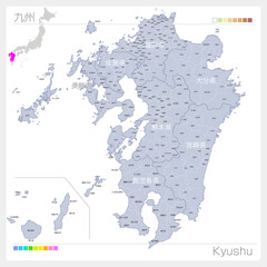 九州地方の地図・Kyushu・市町村名