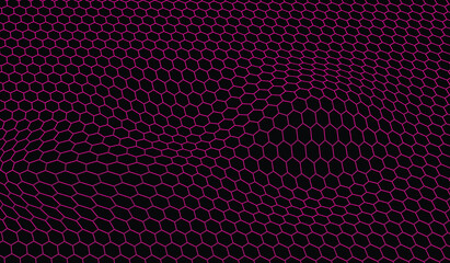 Black background and pink hexagon waves