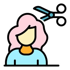 Woman cut hair icon. Outline woman cut hair vector icon color flat isolated