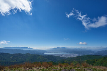 Fototapeta na wymiar 長野県　高ボッチ高原からの諏訪湖と富士山 