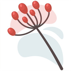 Rowan in the autumn-winter season. Flat vector, abstract element. Bright berries. Doodle . Isolated organic shapes on a transparent background. Close-up. Minimalism. Stylish clipart for your design