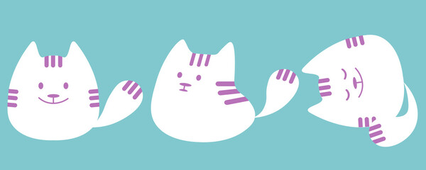 vector set of colorful cute kawaii funny cats isolated on blue background