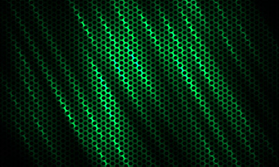 Dark green hexagon tech colorful sport background with carbon fiber. Technology honeycomb abstract vector background with green colored bright flashes. Hexagonal gaming background. © Biod