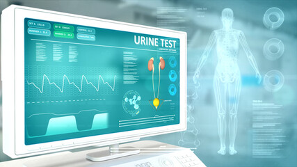 urinalysis - woman's health composition with overlays , design industrial 3D rendering