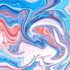 Başlık: Hand Painted Background With Mixed Liquid Paints. Abstract Fluid Acrylic Painting. Marbled Blue And Orange Color Abstract Background. Liquid Marble Pattern.