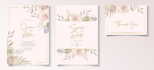 Wedding invitation card template with floral design