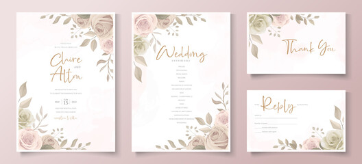 Wedding invitation card template with floral design