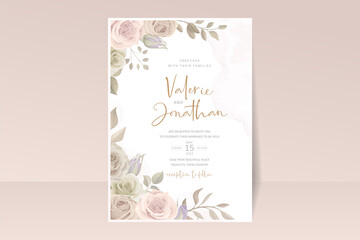 Wedding invitation card template with floral design