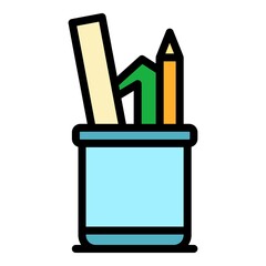 Home office pencils pot icon. Outline home office pencils pot vector icon color flat isolated