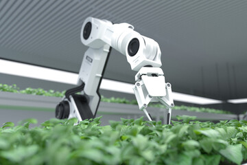 Smart robotic farmers concept, robot farmers, Agriculture technology, Farm automation. - obrazy, fototapety, plakaty
