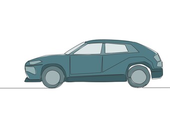 Obraz na płótnie Canvas Continuous line drawing of tough suv car. Urban city vehicle transportation concept. One single continuous line draw design