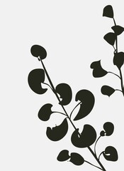 Silhouettes of plants and leaves. Abstract black and white minimalistic poster.