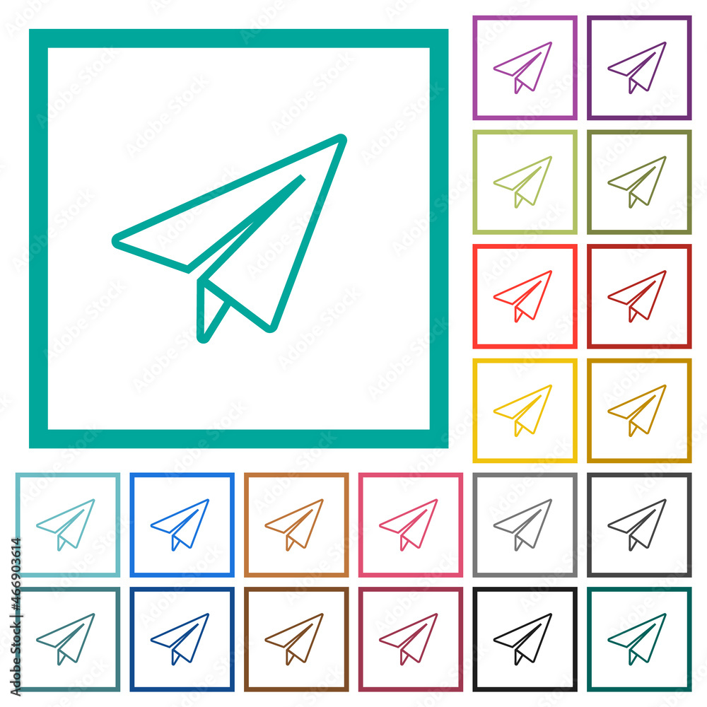 Poster paper plane outline flat color icons with quadrant frames