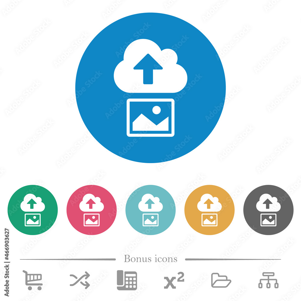 Poster upload image to cloud solid flat round icons