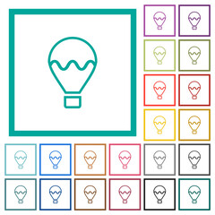 Air balloon outline flat color icons with quadrant frames
