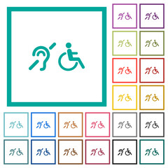 hearing impaired and wheelchair symbols flat color icons with quadrant frames