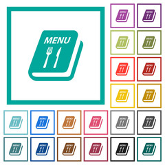 Menu with fork and knife flat color icons with quadrant frames