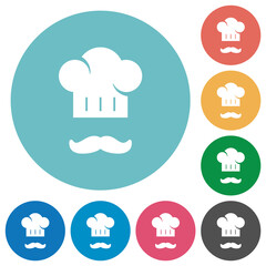 Chef hat and mustache flat round icons