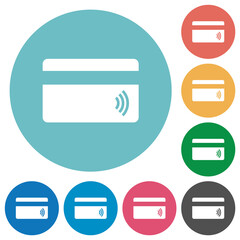 Contactless credit card flat round icons