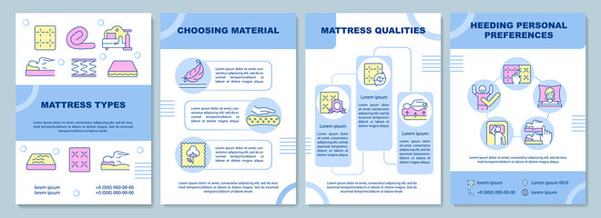 Choosing mattress brochure template. Personal preferences. Flyer, booklet, leaflet print, cover design with linear icons. Vector layouts for presentation, annual reports, advertisement pages