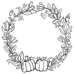 Autumn harvest frame coloring illustration. 