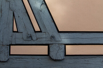 Close up of wooden beams of a half timbered house