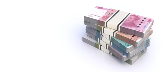 China economy concept. Chinese Yuan renminbi banknotes isolated on white background. 3d illustration