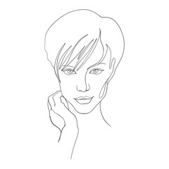 Woman face portrait in one line
