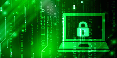 2d illustration Safety concept: Closed Padlock with laptop on digital background