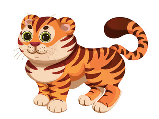 Cute little tiger. Cartoon character. Vector illustration