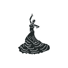Flamenco Icon Silhouette Illustration. Spanish Dance Vector Graphic Pictogram Symbol Clip Art. Doodle Sketch Black Sign.