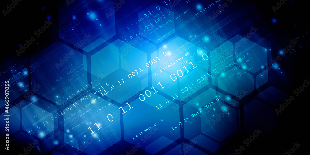 Poster 2d illustration abstract digital binary data on computer screen