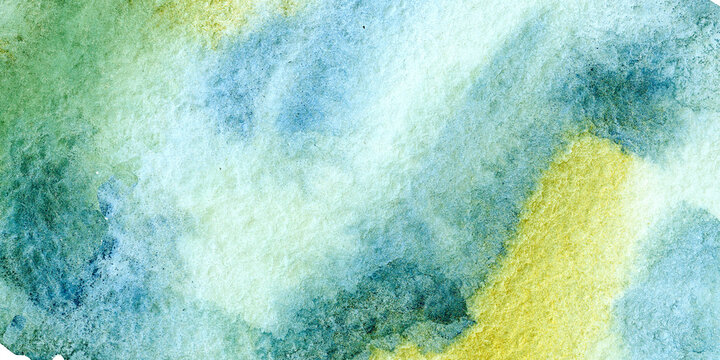 Turquoise and green abstract watercolor texture background. Hand drawn golden texture business card design, banner