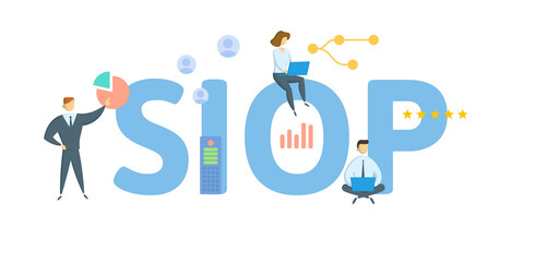SIOP, Sales Inventory and Operations Plan. Concept with keyword, people and icons. Flat vector illustration. Isolated on white.