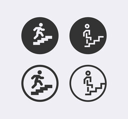 Man climbing stairs vector icon. Up the stairs public signature