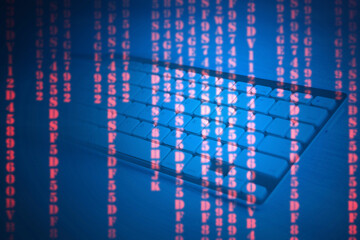 encrypted text on keyboard background