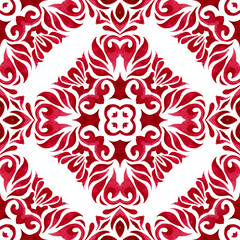Red background ornamental Hand drawn watercolor art.