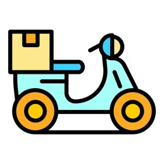 Moped home delivery icon. Outline moped home delivery vector icon color flat isolated