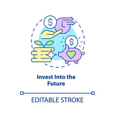 Invest into the future concept icon. Building retirement fund abstract idea thin line illustration. Saving money and growing income. Vector isolated outline color drawing. Editable stroke