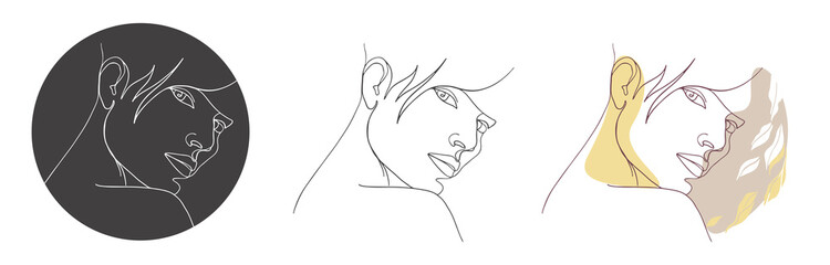 Set of female portrait icons, one line. Design templates for social media stories and bloggers, simple stylish beauty salon logo, badge, label, posters, t-shirts, avatars.