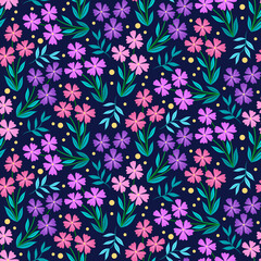 Seamless floral pattern. Colorful. Pink  Purple tone. Doodle flowers. Vector illustration art. For design textiles, paper, wallpaper, wrapping, fabric.